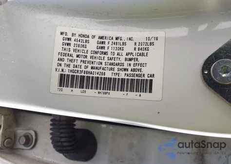 2017 Honda Accord Ex-L V6 z USA, uszkodzony, nr VIN 1HGCR3F86HA014266